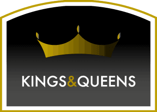 Logo van Kings & Queens Sportsbar en Leisure met gouden kroon en witte tekst